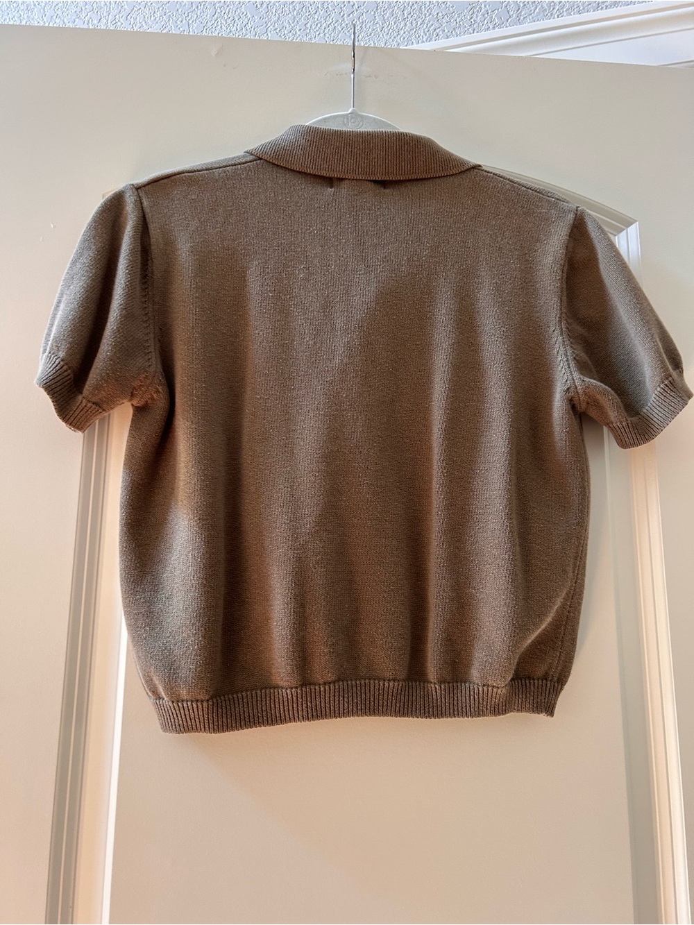 Saville 100% Cotton Made in UK brown knit Polo Short Sleeve Sweater. Cropped. S - Picture 3 of 6
